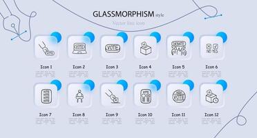 Set of voting icons representing the democratic process and participation in elections. Glassmorphism style. line icon vector