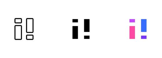Symbol for an exclamation mark, typically displayed as a red triangle with a white exclamation point in the center. set of icons in line, black and colorful styles isolated. vector