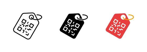 An icon of a tag or label with a QR code, representing the idea of digital identification or scanning. set of icons in line, black and colorful styles isolated. vector