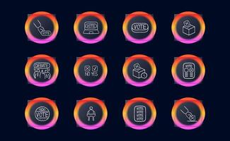 Set of icons representing elections and voting. Democracy, ballot, icons, set, election, vote. Neomorphism style. line icon vector