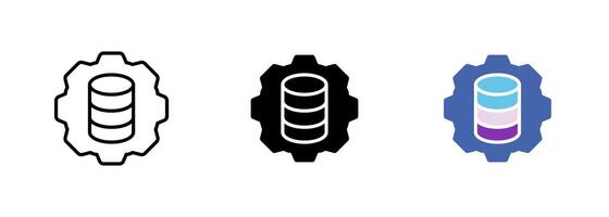 An icon of a stack of coins inside a gear or cog, representing the idea of financial transactions or investments. set of icons in line, black and colorful styles isolated. vector