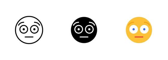 A face with a tilted eyebrow and a questioning expression, representing confusion, puzzlement, or misunderstanding. set of icons in line, black and colorful styles isolated. vector