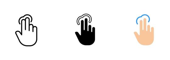 An icon of multiple fingers on a touchscreen, representing the idea of touch-based interaction or control. set of icons in line, black and colorful styles isolated. vector