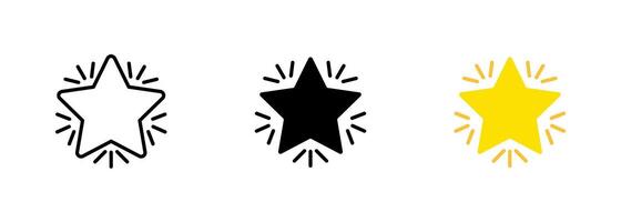 A glowing star symbol, often used to represent a shining or brilliant idea, a guiding light, or a sense of hope or inspiration. set of icons in line, black and colorful styles isolated. vector