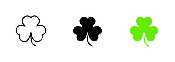 An illustration of a three-leaf clover, a symbol of good luck and prosperity, with its bright green leaves. set of icons in line, black and colorful styles isolated. vector