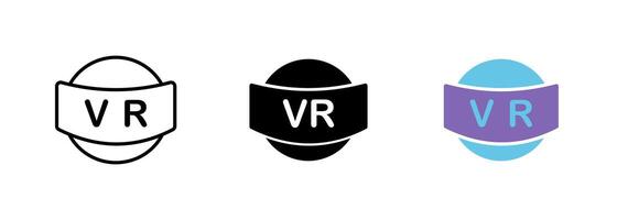 A round symbol representing the world of virtual reality, depicting the endless possibilities of immersive experiences. set of icons in line, black and colorful styles isolated. vector