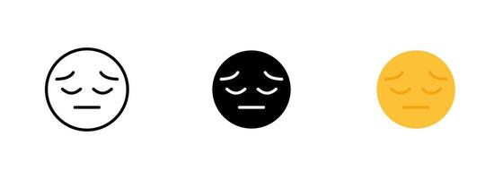 An emoji depicting a sad or unhappy face, often used to convey a sense of sadness, disappointment, or distress. set of icons in line, black and colorful styles isolated. vector