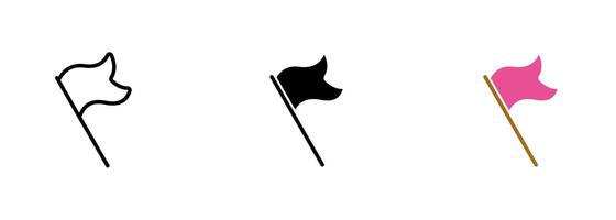 A flag icon on a pole. The flag has a rectangular shape and two color options red and blue. set of icons in line, black and colorful styles isolated. vector