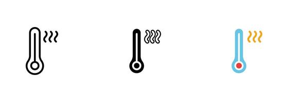 A thermometer with the Celsius degree symbol displaying the current temperature. set of icons in line, black and colorful styles isolated. vector