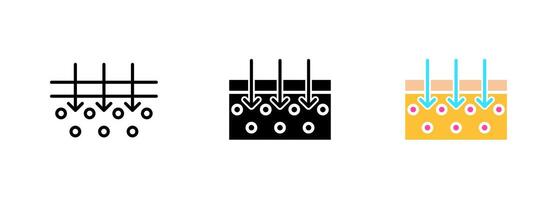 Skin hydration refers to the process of moisturizing and replenishing the skin's natural moisture levels. set of icons in line, black and colorful styles isolated. vector