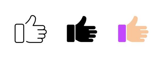 A hand with the index finger pointing up, indicating approval or agreement. set of icons in line, black and colorful styles isolated. vector