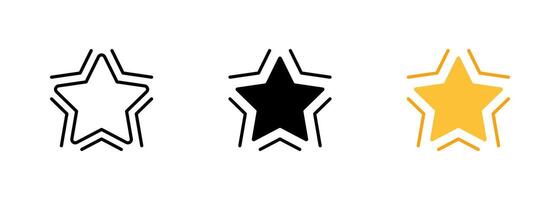 A glowing star symbol, often used to represent a shining or brilliant idea, a guiding light, or a sense of hope or inspiration. set of icons in line, black and colorful styles isolated. vector