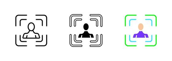 Facial scanning is the process of using biometric technology to capture and analyze an individual's unique facial features. set of icons in line, black and colorful styles isolated. vector