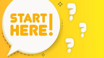 Start here banner. Speech bubble with Start here text. Business concept. 2d illustration. Pop art style. line icon for Business vector