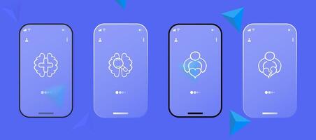 Treatment of mental problems line icon. Psychologist, hotline, bad mood, pills, depression, trust call. Glassmorphism style. Ui phone app vector