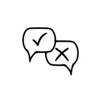 Cross and check mark line icon. Dialog box, choice, vote, feedback, mark. black line icon vector