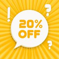 20 off banner. Speech bubble with 20 off text. Business concept. 3d illustration. Pop art style. line icon for Business vector