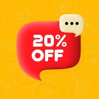 20 off banner. Speech bubble with 20 off text. Business concept. 3d illustration. Spiral background. line icon for business vector