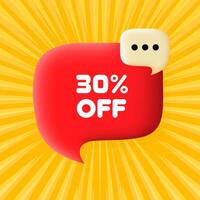 30 off banner. Speech bubble with 30 off text. Business concept. 3d illustration. Pop art style. line icon for Business vector