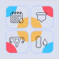 Collection of icons representing critical days. Menstruation, menstrual cycle, period. Neomorphism style. line icon vector