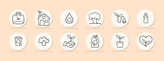 A collection of icons representing various forms of ecological energy, including solar power. Pastel color background. line icon vector