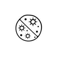 A icon representing a virus, featuring a simplified visual depiction of a spherical shape with spikes or irregular forms. black line icon vector