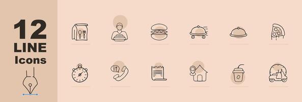 Food delivery service providing a convenient and delicious culinary experience. Enjoy a wide selection of freshly prepared. Pastel color background. line icon vector
