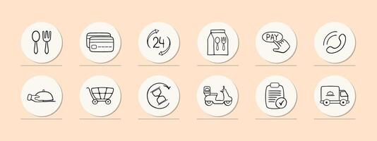 Food delivery service providing a convenient and delicious culinary experience. Enjoy a wide selection of freshly prepared. Pastel color background. line icon vector