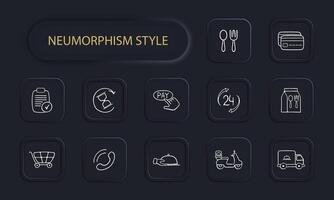 Food delivery service providing a convenient and delicious culinary experience. Enjoy a wide selection of freshly prepared. Neomorphism style. line icon vector