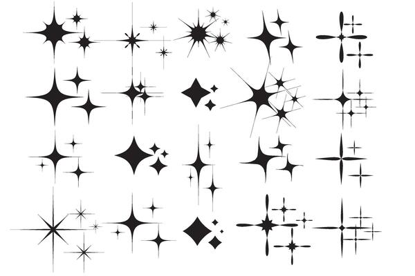 Star sparkle icon. Christmas stars icons. Futuristic shapes. Flashes from fireworks