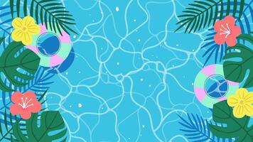 Bright Summer Pool Background with Tropical Plants Front View vector