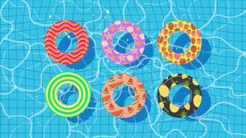 Swimming Pool from Top View with Inflatable Rubber Rings vector