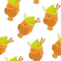 Matcha ice cream seamless pattern on green matcha background. for for fabric, textiles, wrapping paper, cover, banner vector