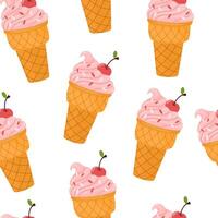 Tasty ice cream. Backdrop with delicious frozen creamy refreshing summer desserts. Hand drawn seamless pattern for fabric, textiles, wrapping paper, cover, banner vector