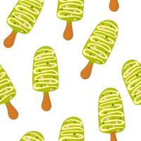 Matcha ice cream seamless pattern on green matcha background. for for fabric, textiles, wrapping paper, cover, banner vector