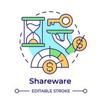 Shareware multi color concept icon. Free service. Access control, software licensing. Round shape line illustration. Abstract idea. Graphic design. Easy to use in infographic, presentation vector