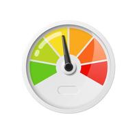 Realistic speedometer icon. With arrow for instrument panel with color indicators. Tachometer gauge or speed, performance and rating scale. vector