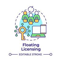 Floating licensing multi color concept icon. Device tracking, network license. User access control. Round shape line illustration. Abstract idea. Graphic design. Easy to use in infographic vector