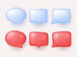 Collection of speech bubbles in red and blue colors. Chat dialogue or text in modern 3D style isolated on a light background. vector