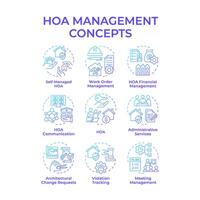 HOA management blue gradient concept icons. Administrative services, association community. Icon pack. Round shape illustrations for infographic, presentation. Abstract idea vector