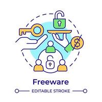 Freeware multi color concept icon. Customer service, usage tracking. Software licensing. Round shape line illustration. Abstract idea. Graphic design. Easy to use in infographic, presentation vector
