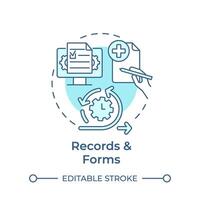 Records and forms soft blue concept icon. Document control, records management. Round shape line illustration. Abstract idea. Graphic design. Easy to use in infographic, presentation vector