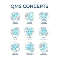 QMS soft blue concept icons. Quality control, operational consistency. Business structure. Icon pack. Round shape illustrations for infographic, presentation. Abstract idea vector
