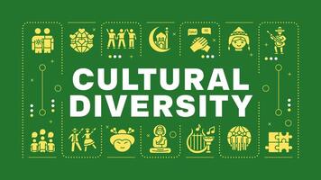 Cultural diversity green word concept. Different cultures, foreign language. Multi ethnic. Visual communication. Artwith lettering text, editable glyph icons vector