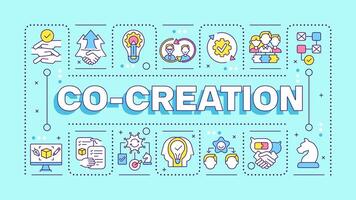 Co-creation blue word concept. Teamwork collaboration. Creative process. Product design. Typography banner. Illustrationwith title text, editable icons color vector