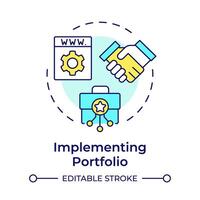 Implementing portfolio multi color concept icon. Business collaboration, investment. Round shape line illustration. Abstract idea. Graphic design. Easy to use in infographic, presentation vector