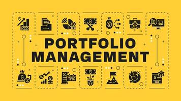 Portfolio management yellow word concept. Stock investing, diversification. Income generation. Visual communication. Artwith lettering text, editable glyph icons vector