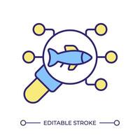 Fisheries monitoring RGB color icon. Fish analysis, aquatic ecosystem. Data collecting, biodiversity monitoring. Isolated illustration. Simple filled line drawing. Editable stroke vector