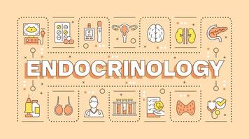 Endocrinology orange word concept. Endocrine system checkup. Diabetes management. Typography banner. Illustrationwith title text, editable icons color vector