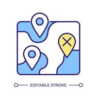 Spatial fishing quotas RGB color icon. Location point, warning sign. Oceanographic map, topographic mark. Restriction control. Isolated illustration. Simple filled line drawing. Editable stroke vector